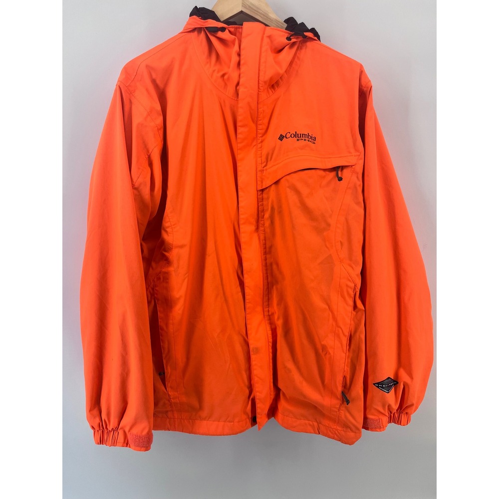 Columbia PFG Omni-Tech Rain Jacket Mens Medium Blaze Orange Hooded Fishing Shell